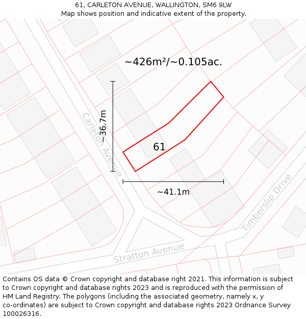 61, CARLETON AVENUE, WALLINGTON, SM6 9LW: Plot and title map