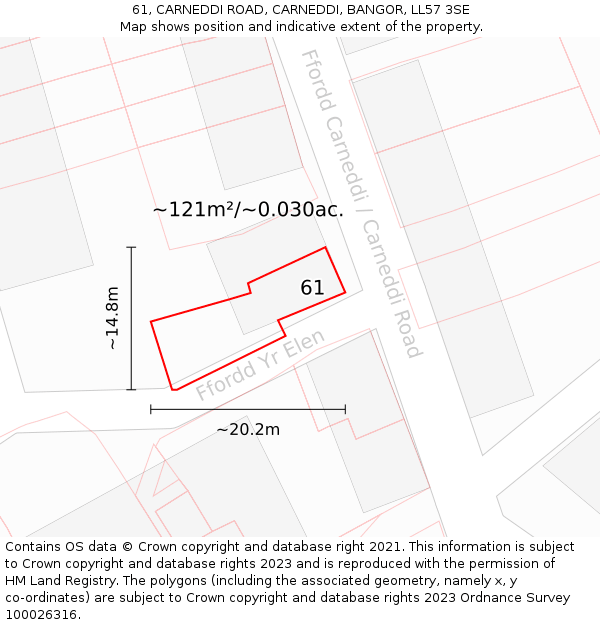 61, CARNEDDI ROAD, CARNEDDI, BANGOR, LL57 3SE: Plot and title map