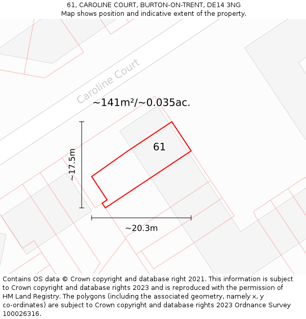 61, CAROLINE COURT, BURTON-ON-TRENT, DE14 3NG: Plot and title map