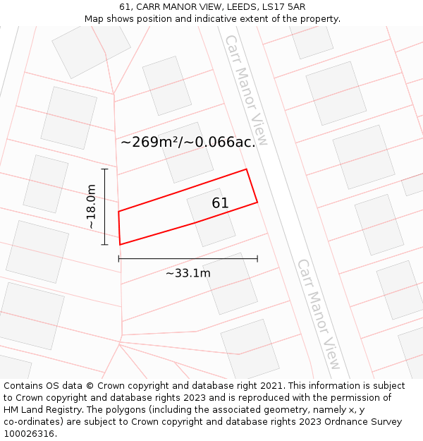 61, CARR MANOR VIEW, LEEDS, LS17 5AR: Plot and title map