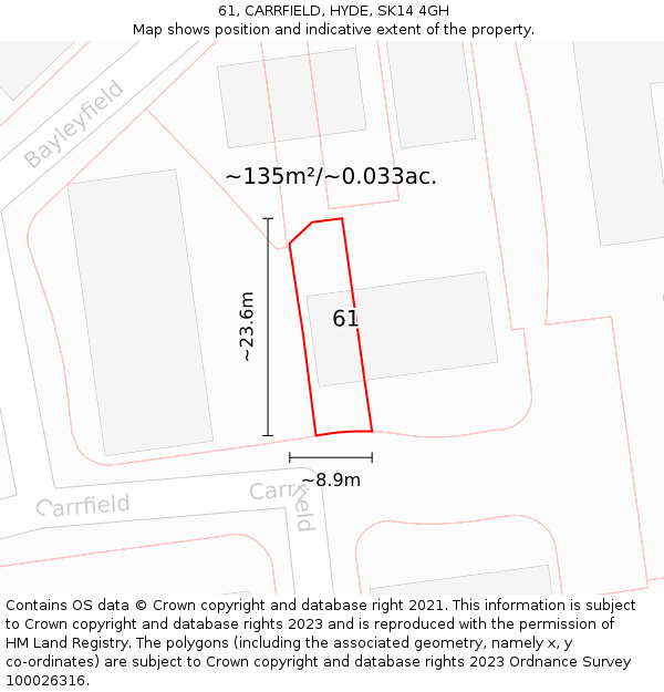 61, CARRFIELD, HYDE, SK14 4GH: Plot and title map