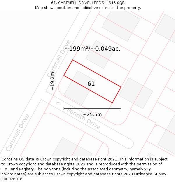 61, CARTMELL DRIVE, LEEDS, LS15 0QR: Plot and title map