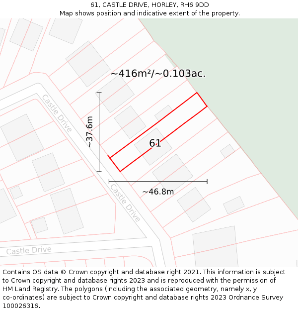61, CASTLE DRIVE, HORLEY, RH6 9DD: Plot and title map