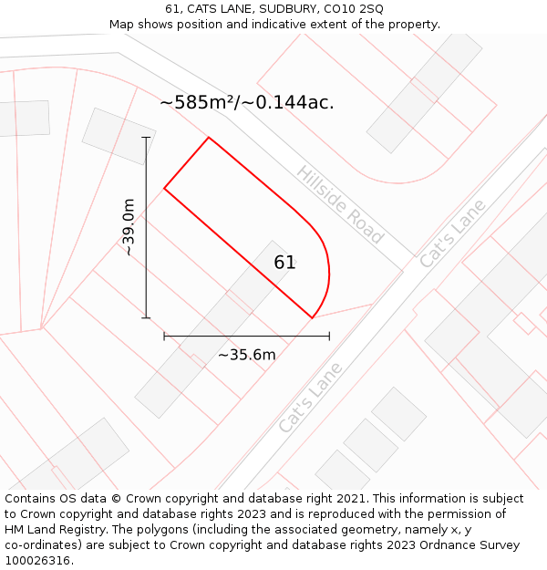 61, CATS LANE, SUDBURY, CO10 2SQ: Plot and title map