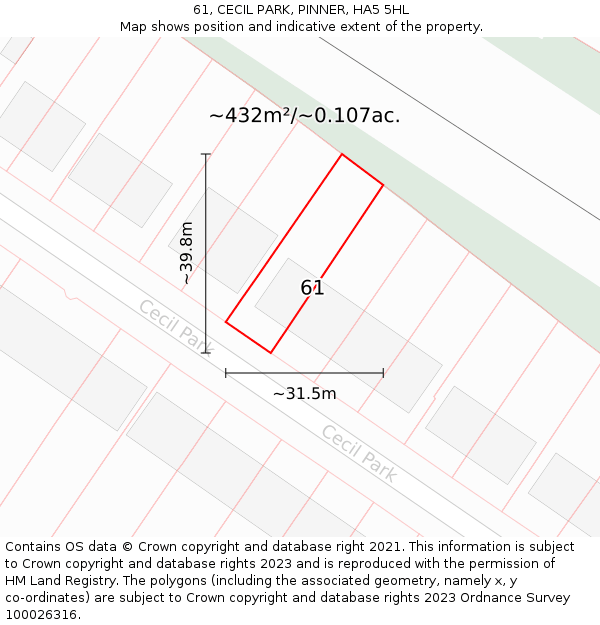 61, CECIL PARK, PINNER, HA5 5HL: Plot and title map