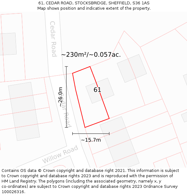 61, CEDAR ROAD, STOCKSBRIDGE, SHEFFIELD, S36 1AS: Plot and title map