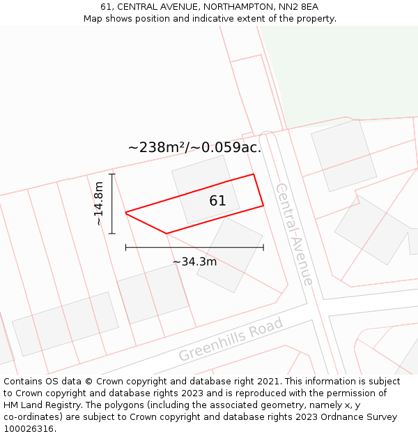 61, CENTRAL AVENUE, NORTHAMPTON, NN2 8EA: Plot and title map