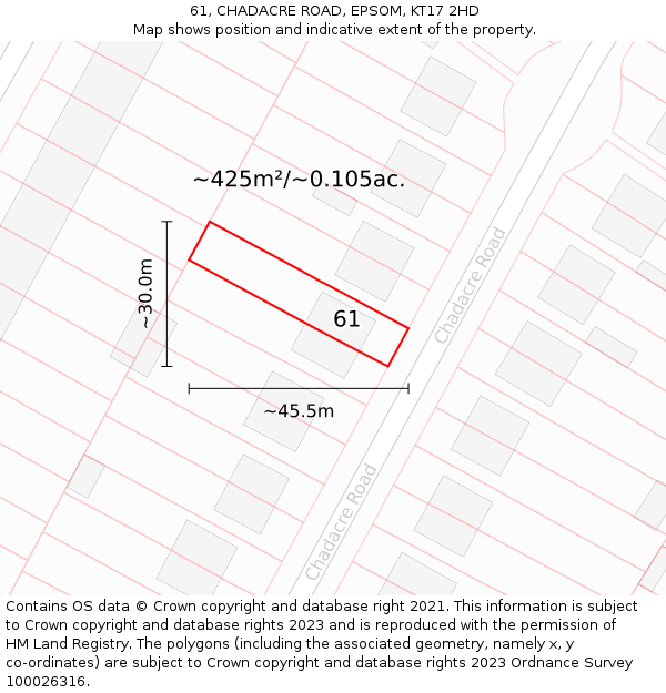 61, CHADACRE ROAD, EPSOM, KT17 2HD: Plot and title map