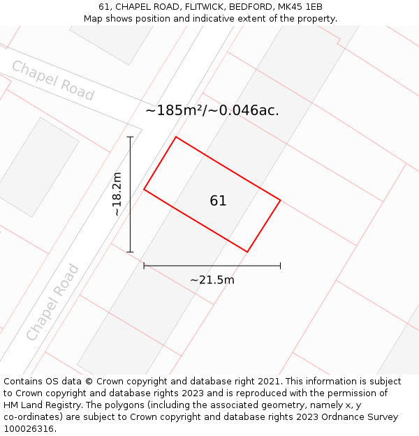 61, CHAPEL ROAD, FLITWICK, BEDFORD, MK45 1EB: Plot and title map