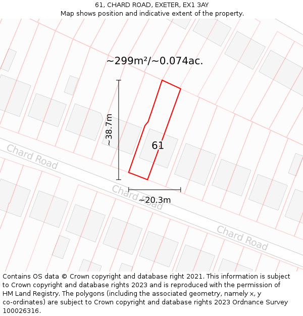 61, CHARD ROAD, EXETER, EX1 3AY: Plot and title map