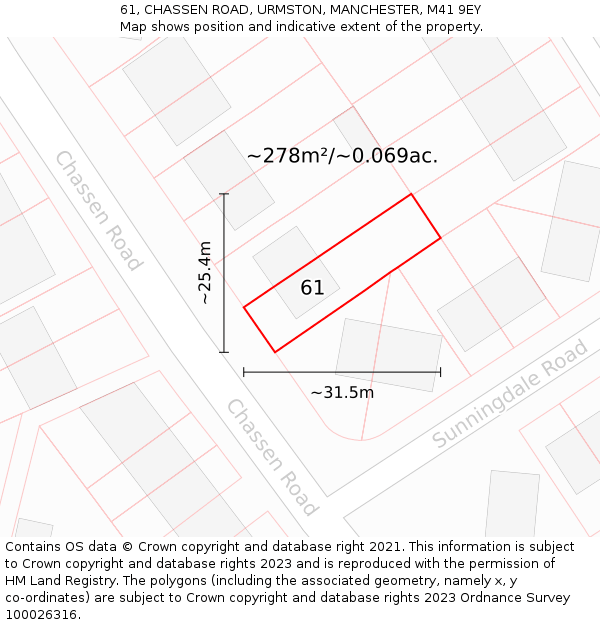 61, CHASSEN ROAD, URMSTON, MANCHESTER, M41 9EY: Plot and title map