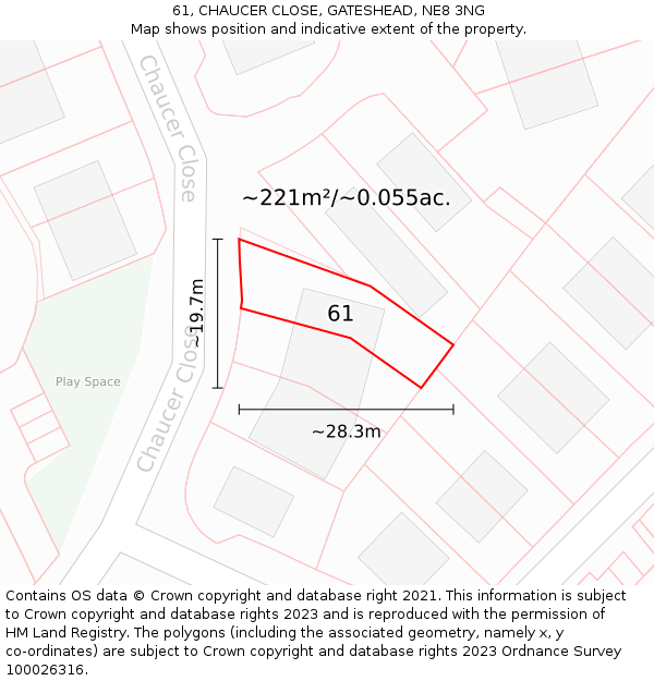 61, CHAUCER CLOSE, GATESHEAD, NE8 3NG: Plot and title map