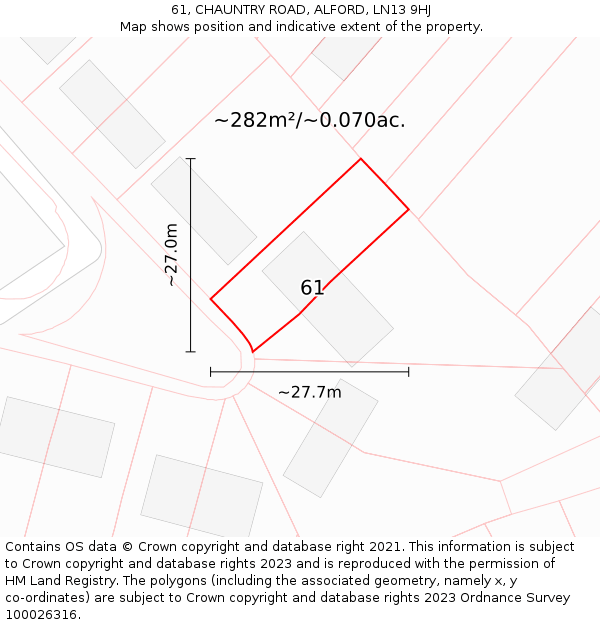 61, CHAUNTRY ROAD, ALFORD, LN13 9HJ: Plot and title map