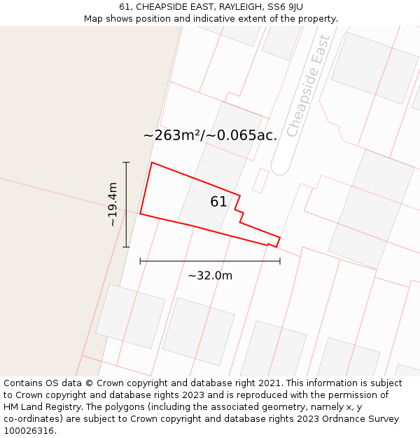 61, CHEAPSIDE EAST, RAYLEIGH, SS6 9JU: Plot and title map