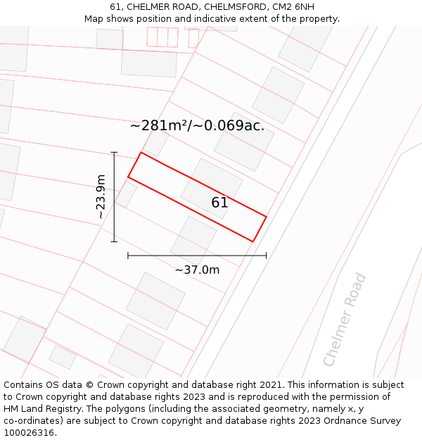 61, CHELMER ROAD, CHELMSFORD, CM2 6NH: Plot and title map