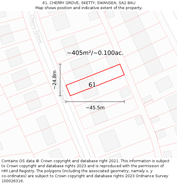61, CHERRY GROVE, SKETTY, SWANSEA, SA2 8AU: Plot and title map