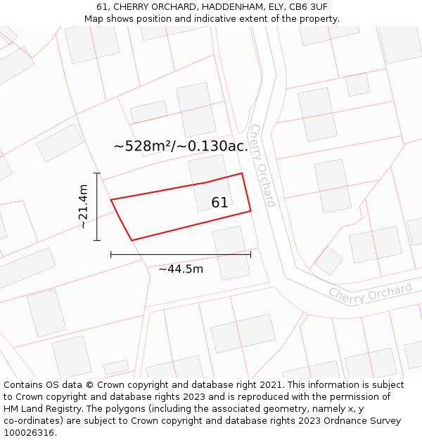 61, CHERRY ORCHARD, HADDENHAM, ELY, CB6 3UF: Plot and title map