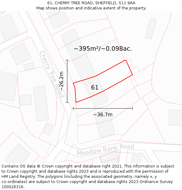 61, CHERRY TREE ROAD, SHEFFIELD, S11 9AA: Plot and title map