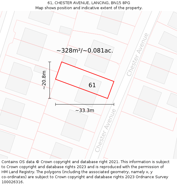 61, CHESTER AVENUE, LANCING, BN15 8PG: Plot and title map