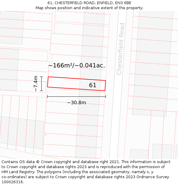 61, CHESTERFIELD ROAD, ENFIELD, EN3 6BE: Plot and title map