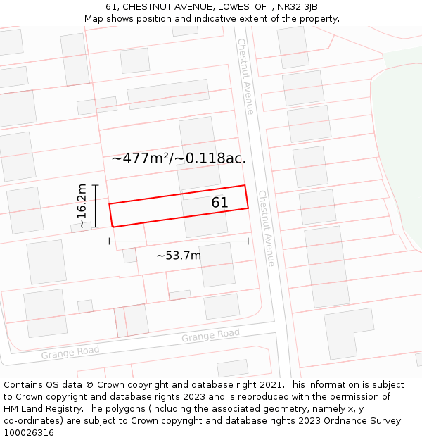61, CHESTNUT AVENUE, LOWESTOFT, NR32 3JB: Plot and title map