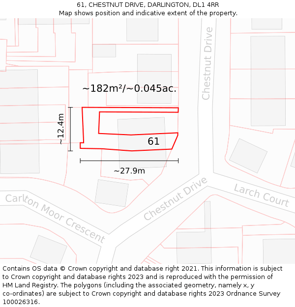 61, CHESTNUT DRIVE, DARLINGTON, DL1 4RR: Plot and title map