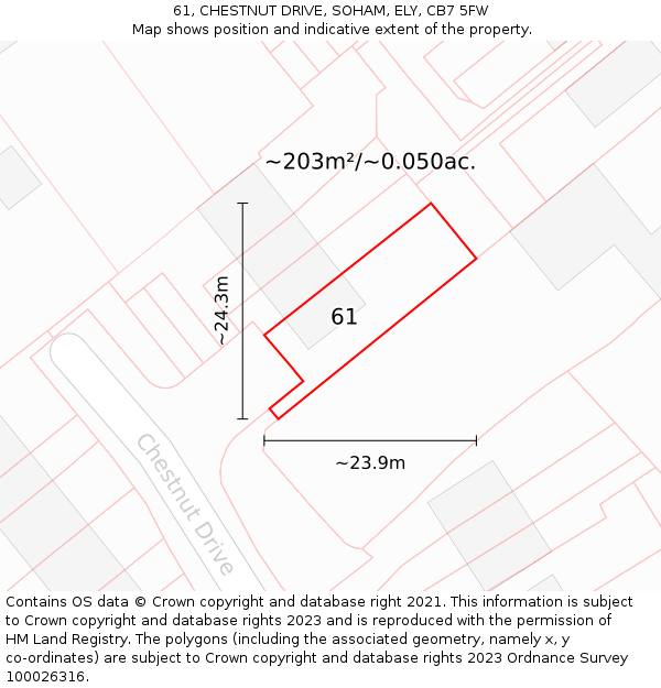 61, CHESTNUT DRIVE, SOHAM, ELY, CB7 5FW: Plot and title map