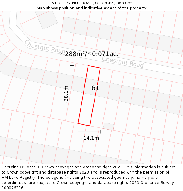 61, CHESTNUT ROAD, OLDBURY, B68 0AY: Plot and title map