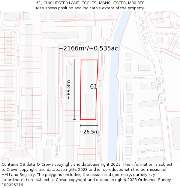 61, CHICHESTER LANE, ECCLES, MANCHESTER, M30 8EP: Plot and title map