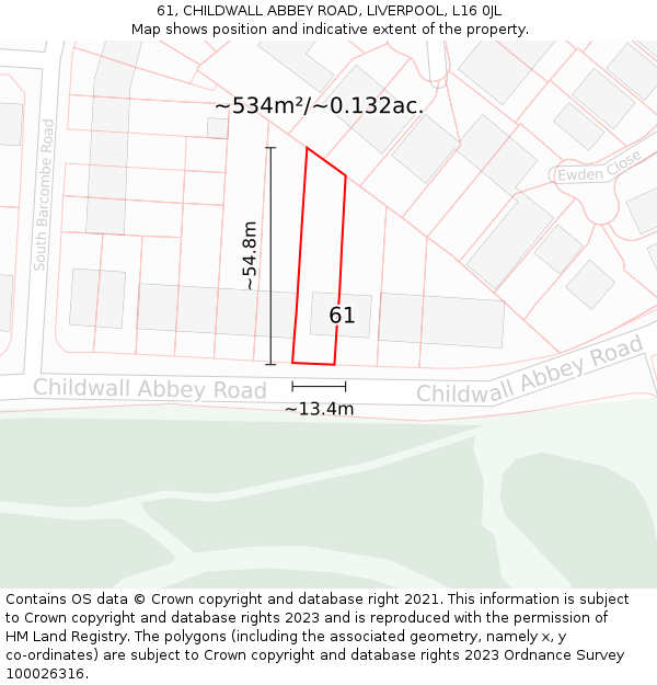 61, CHILDWALL ABBEY ROAD, LIVERPOOL, L16 0JL: Plot and title map