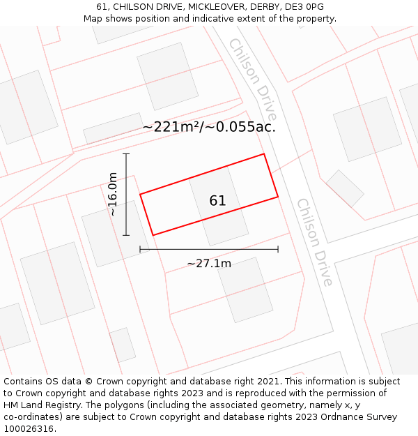 61, CHILSON DRIVE, MICKLEOVER, DERBY, DE3 0PG: Plot and title map