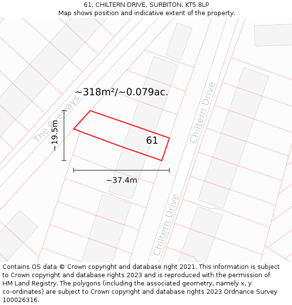 61, CHILTERN DRIVE, SURBITON, KT5 8LP: Plot and title map