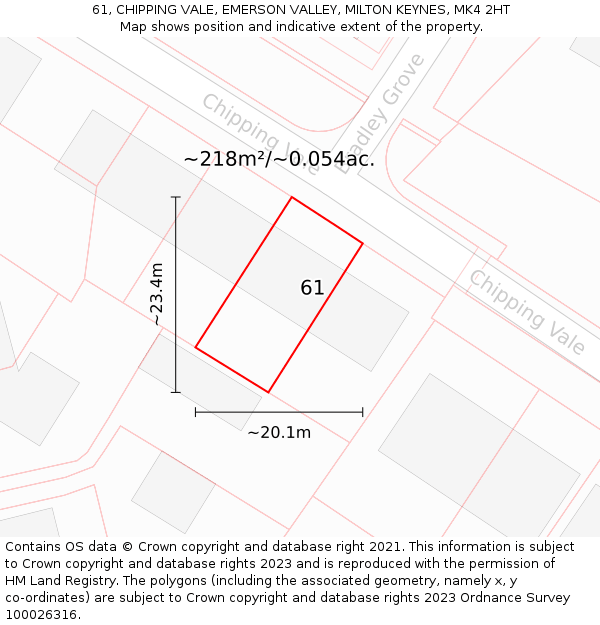 61, CHIPPING VALE, EMERSON VALLEY, MILTON KEYNES, MK4 2HT: Plot and title map