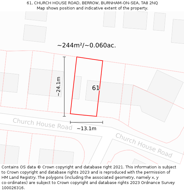 61, CHURCH HOUSE ROAD, BERROW, BURNHAM-ON-SEA, TA8 2NQ: Plot and title map