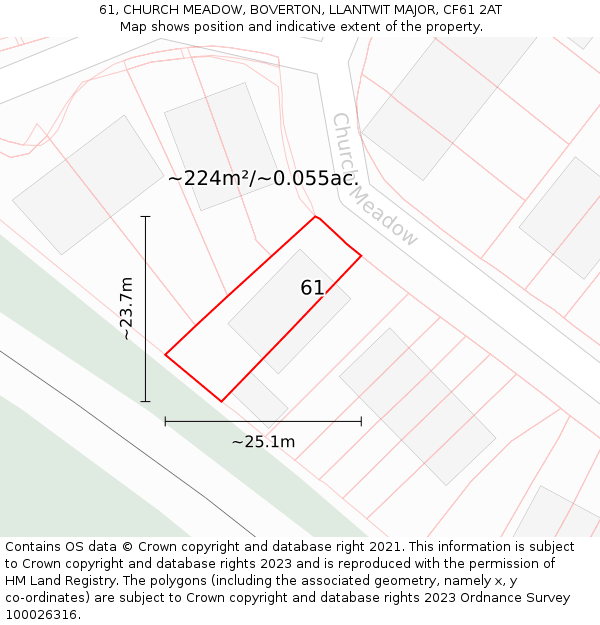61, CHURCH MEADOW, BOVERTON, LLANTWIT MAJOR, CF61 2AT: Plot and title map