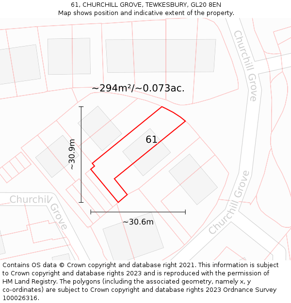 61, CHURCHILL GROVE, TEWKESBURY, GL20 8EN: Plot and title map