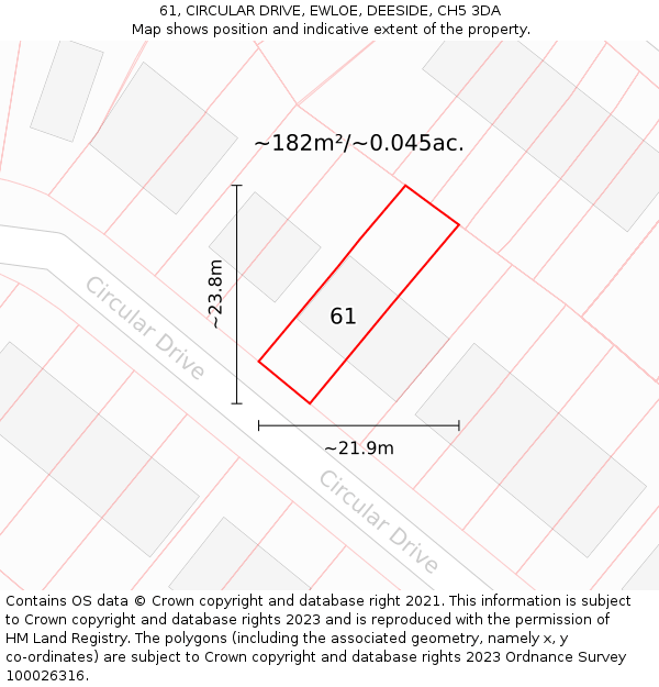 61, CIRCULAR DRIVE, EWLOE, DEESIDE, CH5 3DA: Plot and title map
