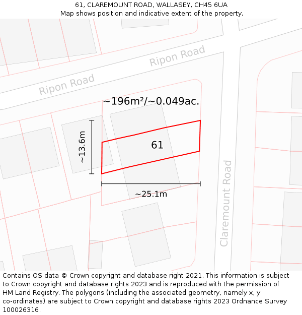 61, CLAREMOUNT ROAD, WALLASEY, CH45 6UA: Plot and title map