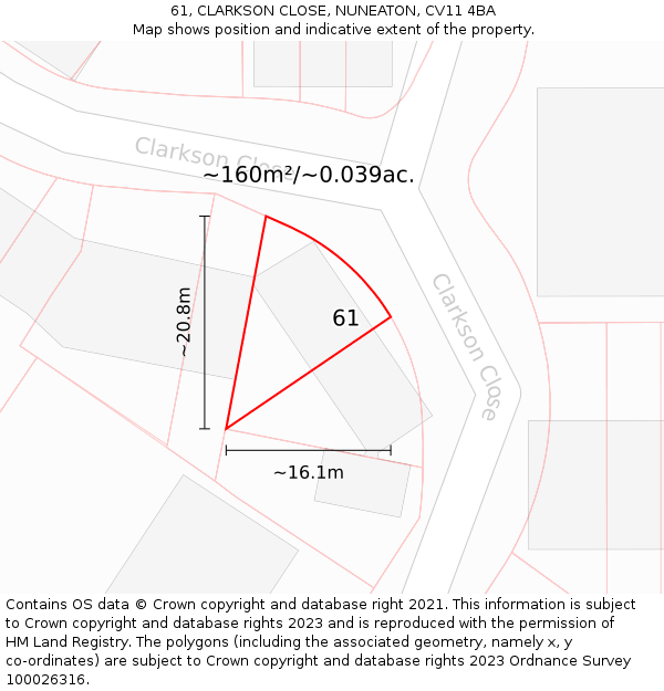 61, CLARKSON CLOSE, NUNEATON, CV11 4BA: Plot and title map