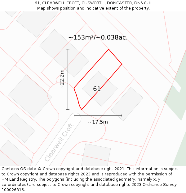 61, CLEARWELL CROFT, CUSWORTH, DONCASTER, DN5 8UL: Plot and title map