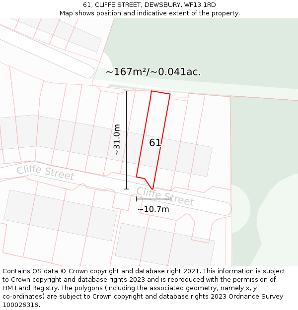 61, CLIFFE STREET, DEWSBURY, WF13 1RD: Plot and title map