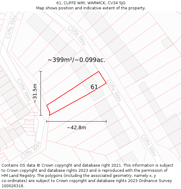 61, CLIFFE WAY, WARWICK, CV34 5JG: Plot and title map