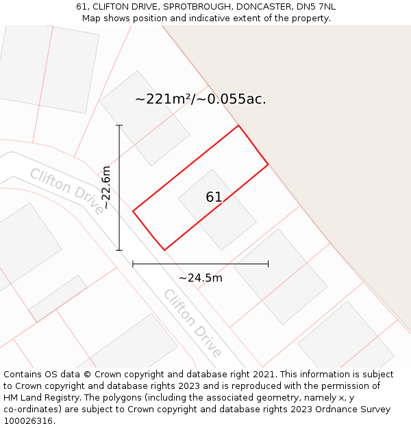 61, CLIFTON DRIVE, SPROTBROUGH, DONCASTER, DN5 7NL: Plot and title map