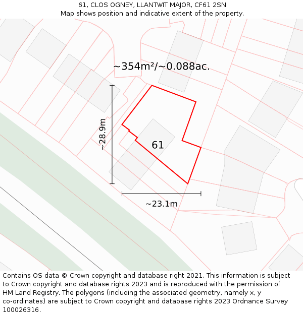 61, CLOS OGNEY, LLANTWIT MAJOR, CF61 2SN: Plot and title map