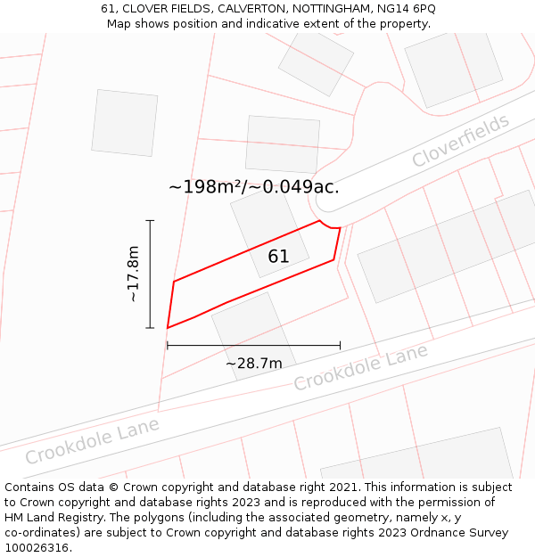 61, CLOVER FIELDS, CALVERTON, NOTTINGHAM, NG14 6PQ: Plot and title map