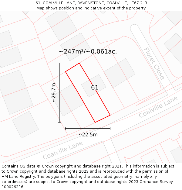 61, COALVILLE LANE, RAVENSTONE, COALVILLE, LE67 2LR: Plot and title map