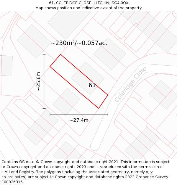 61, COLERIDGE CLOSE, HITCHIN, SG4 0QX: Plot and title map