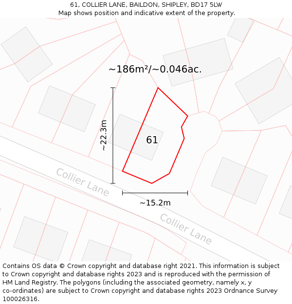 61, COLLIER LANE, BAILDON, SHIPLEY, BD17 5LW: Plot and title map