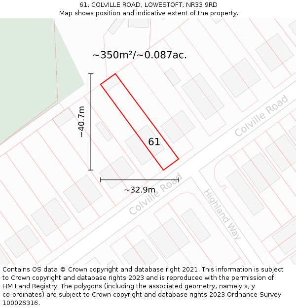 61, COLVILLE ROAD, LOWESTOFT, NR33 9RD: Plot and title map