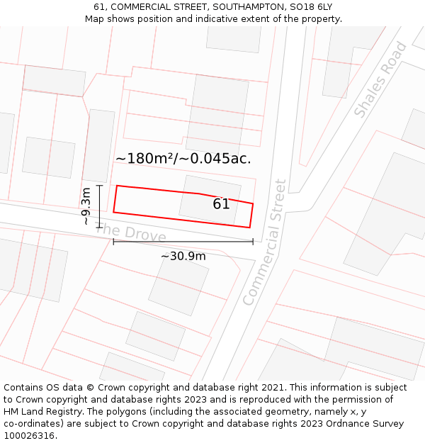 61, COMMERCIAL STREET, SOUTHAMPTON, SO18 6LY: Plot and title map